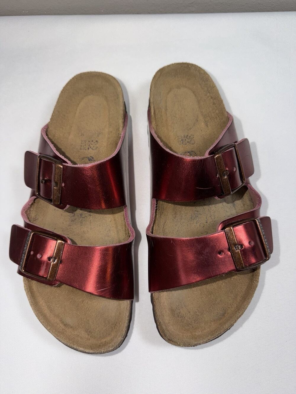 Birkenstock Arizona Metallic Red Leather Dark Tourmaline Sandals 8- 8.5 /EU 39